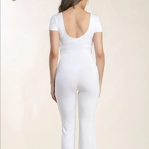 White Black Stripe Catsuit Jumper Romper Stretch - Picture 4 of 5